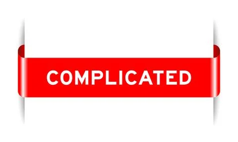 Red color inserted label banner with word complicated on white background Illustrazione stock