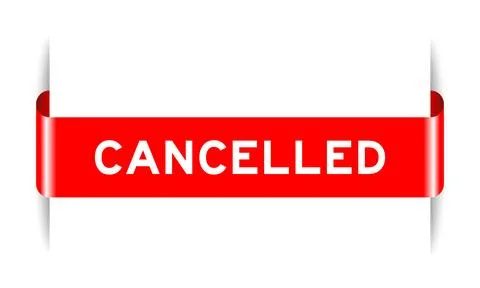 Red color inserted label banner with word cancelled on white background Stock Illustration