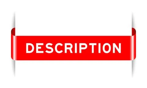 Red color inserted label banner with word description on white background Stock Illustration