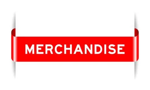 Red color inserted label banner with word mechandise on white background Illustrazione stock