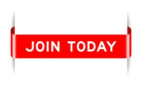 Red color inserted label banner with word join today on white background 스톡 일러스트