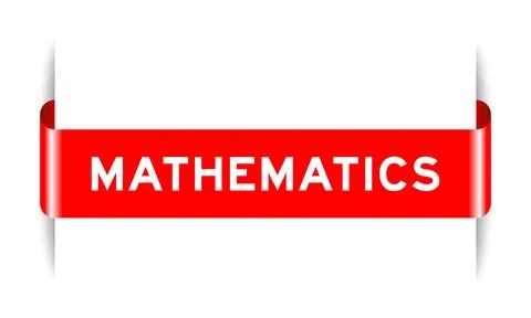 Red color inserted label banner with word mathematics on white background Illustrazione stock