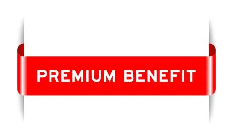 Red color inserted label banner with word premium benefit on white background Stock Illustration
