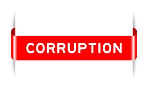 Red color inserted label banner with word corruption on white background Stock Illustration