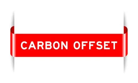 Red color inserted label banner with word carbon offset on white background Illustrazione stock