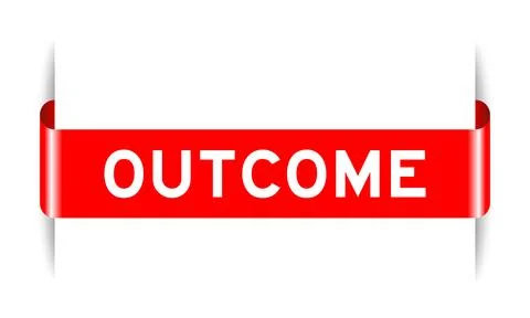 Red color inserted label banner with word outcome on white background Stock Illustration