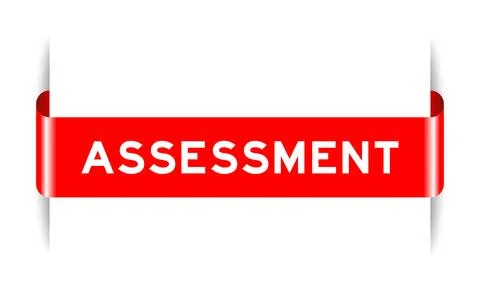 Red color inserted label banner with word assessment on white background Illustrazione stock
