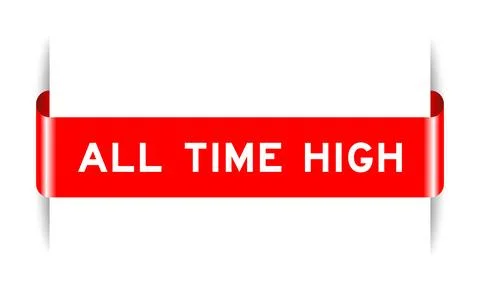 Red color inserted label banner with word all time high on white background 스톡 일러스트