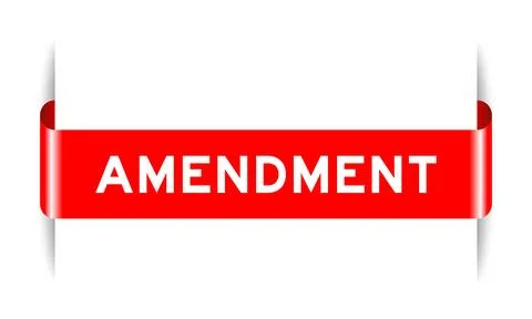 Red color inserted label banner with word amendment on white background Illustrazione stock