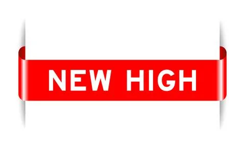 Red color inserted label banner with word new high on white background Ilustração Stock