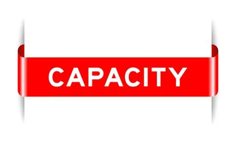 Red color inserted label banner with word capacity on white background Illustrazione stock