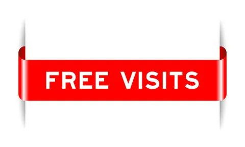 Red color inserted label banner with word free visits on white background Stock Illustration