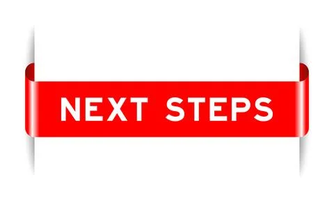 Red color inserted label banner with word next steps on white background Stock Illustration