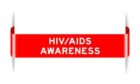 Red color inserted label banner with word HIV AIDS awareness on white backg.. Stock Illustration