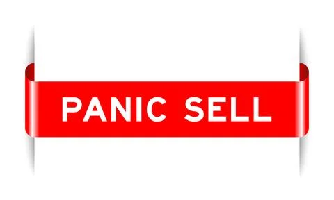Red color inserted label banner with word panic sell on white background Stock Illustration