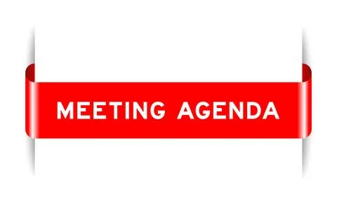 Red color inserted label banner with word meeting agenda on white background 스톡 일러스트