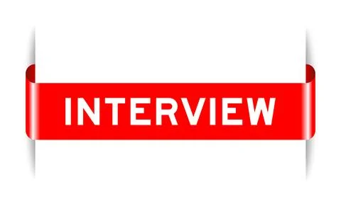 Red color inserted label banner with word interview on white background Stock Illustration