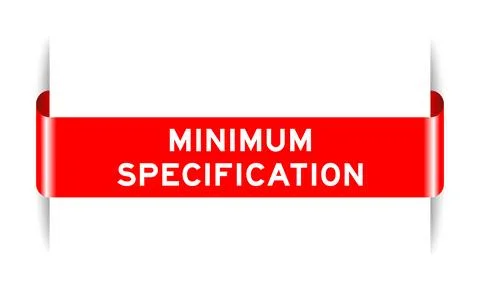 Red color inserted label banner with word minimum specification on white ba.. Illustrazione stock
