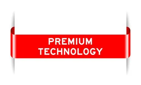 Red color inserted label banner with word premium technology  on white back.. Stock Illustration