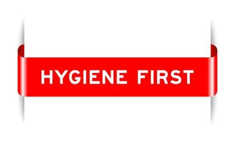 Red color inserted label banner with word hygiene first on white background 스톡 일러스트