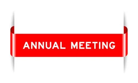Red color inserted label banner with word annual meeting on white background Stock Illustration