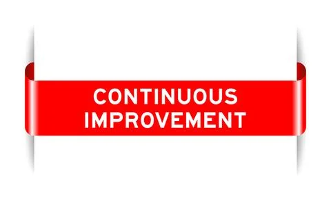 Red color inserted label banner with word continuous improvement on white b.. Illustrazione stock