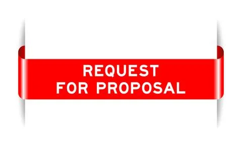 Red color inserted label banner with word request for proposal on white bac.. Illustrazione stock