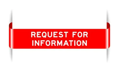 Red color inserted label banner with word request for information on white .. Illustrazione stock