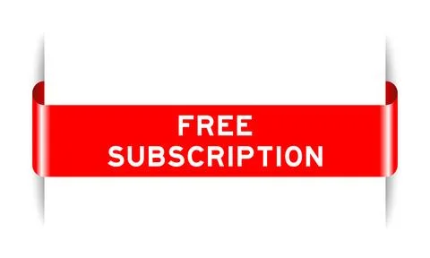 Red color inserted label banner with word free subscription on white backgrou Stock Illustration