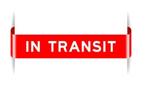 Red color inserted label banner with word in transit on white background Stock Illustration