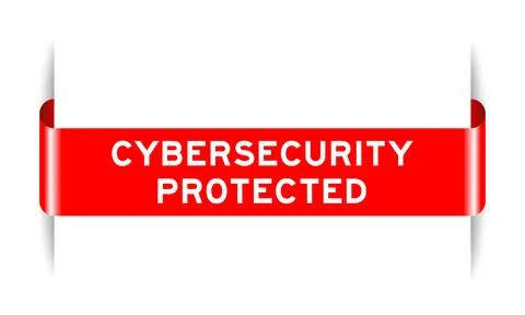 Red color inserted label banner with word cybersecurity protected on white .. イラスト素材