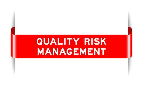 Red color inserted label banner with word quality risk management on white .. Illustrazione stock