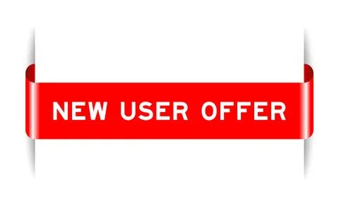 Red color inserted label banner with word new user offer on white background Stock Illustration