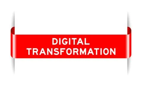 Red color inserted label banner with word digital transformation on white b.. 스톡 일러스트