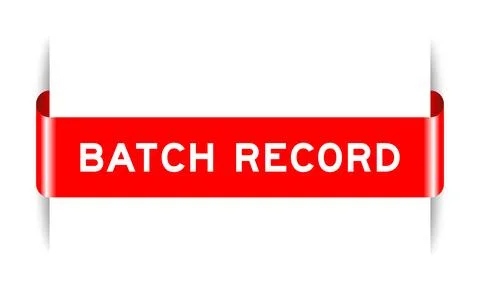 Red color inserted label banner with word batch record on white background Stock Illustration