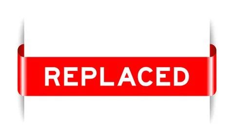 Red color inserted label banner with word replaced on white background 스톡 일러스트