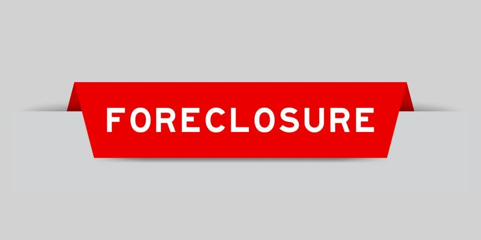 Red color inserted label with word foreclosure on gray background Stock Illustration