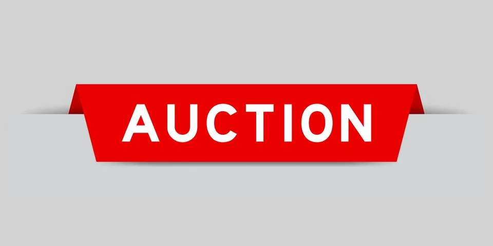 Red color inserted label with word auction on gray background 스톡 일러스트