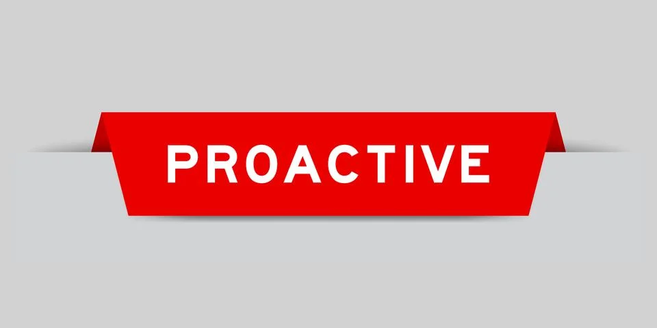 Red color inserted label with word proactive on gray background Ilustração Stock