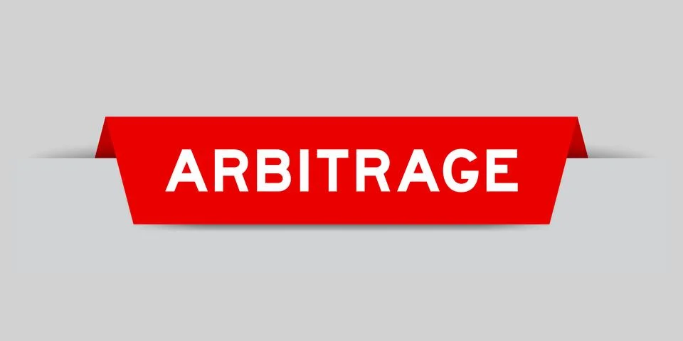 Red color inserted label with word arbitrage on gray background 스톡 일러스트