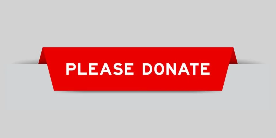 Red color inserted label with word please donate on gray background Stock Illustration