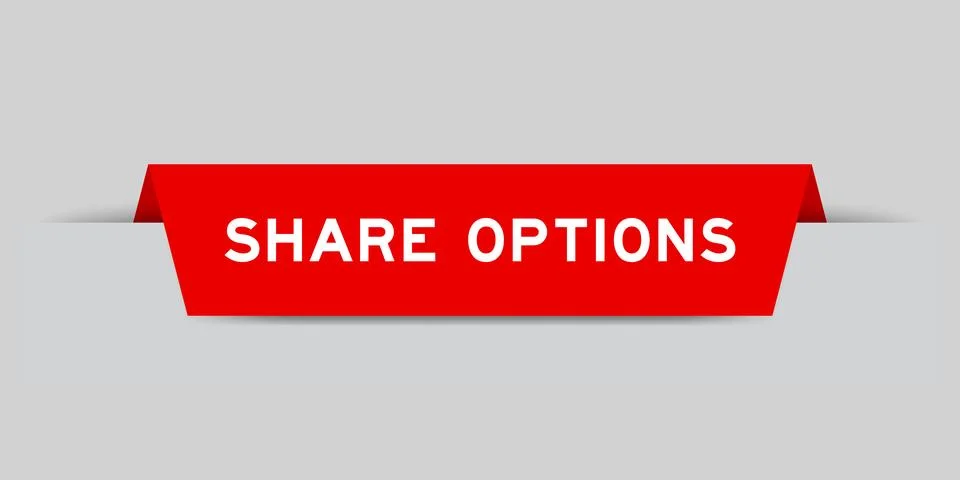 Red color inserted label with word share options on gray background Stock Illustration