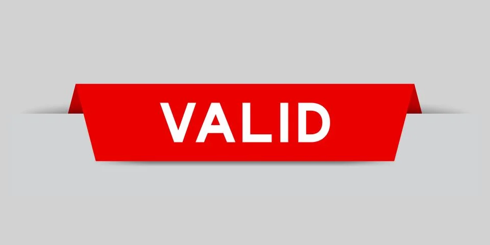 Red color inserted label with word valid on gray background 스톡 일러스트