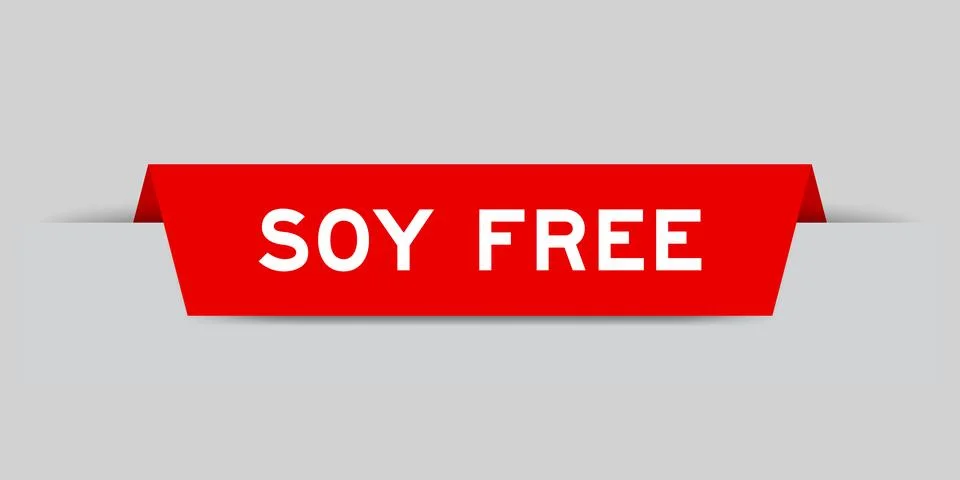 Red color inserted label with word soy free on gray background Stock Illustration