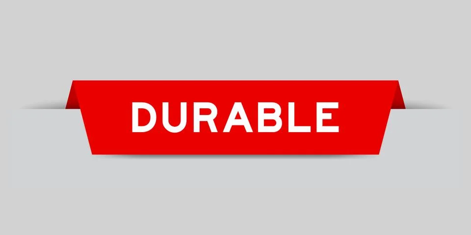 Red color inserted label with word durable on gray background Illustrazione stock
