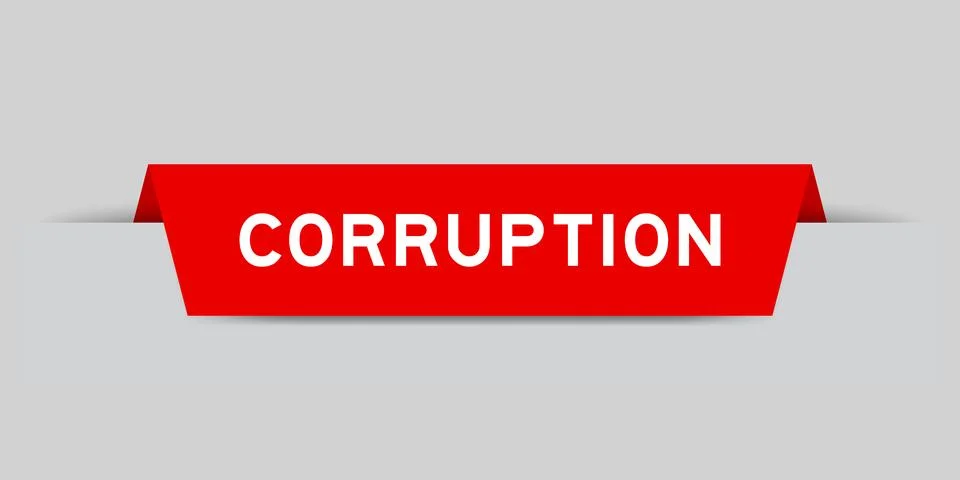 Red color inserted label with word corruption on gray background Stock Illustration