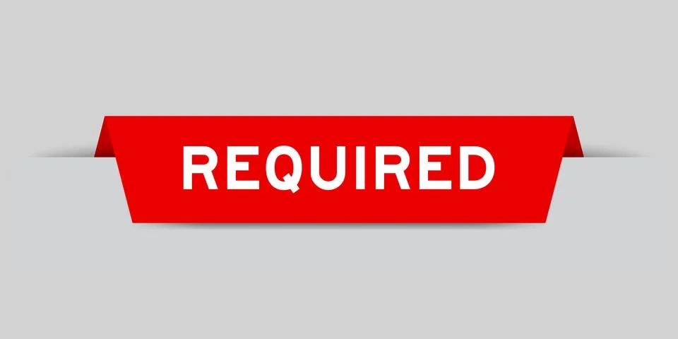 Red color inserted label with word required on gray background 库存插图