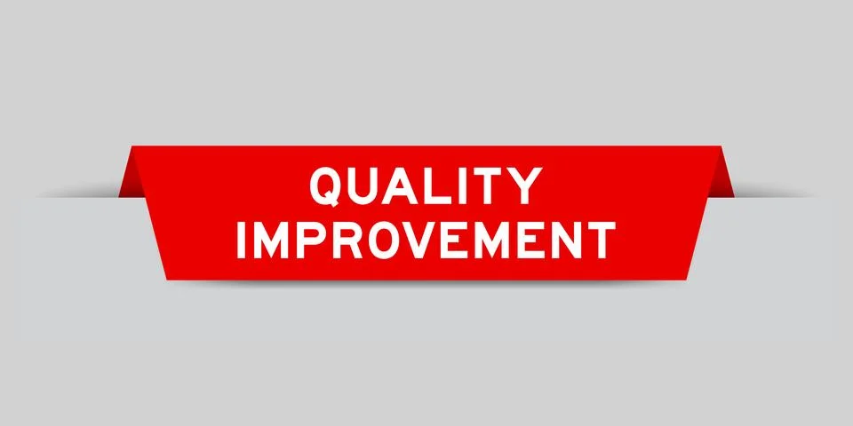 Red color inserted label with word quality improvement on gray background Illustrazione stock