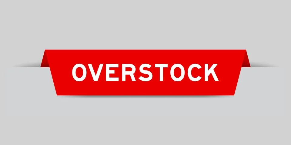 Red color inserted label with word overstock on gray background Ilustração Stock