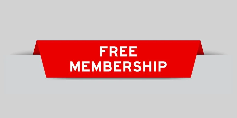 Red color inserted label with word free membership on gray background Illustrazione stock